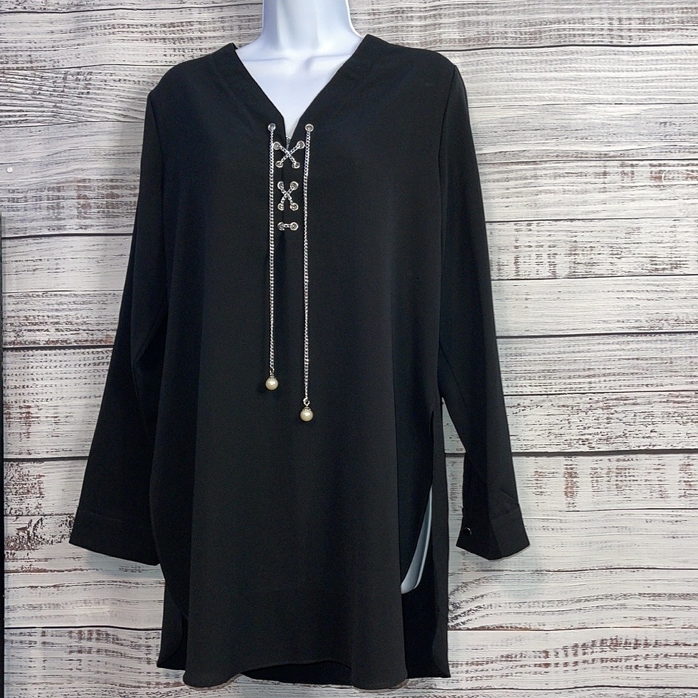 🔥 SALE NWT Black Jeweled Lace Up Chain Detail Dress | Size Large